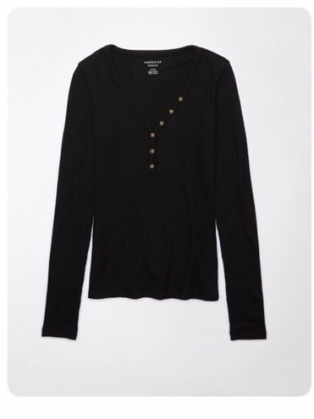 American Eagle Outfitters Black Waffle Long-Sleeve Henley Top